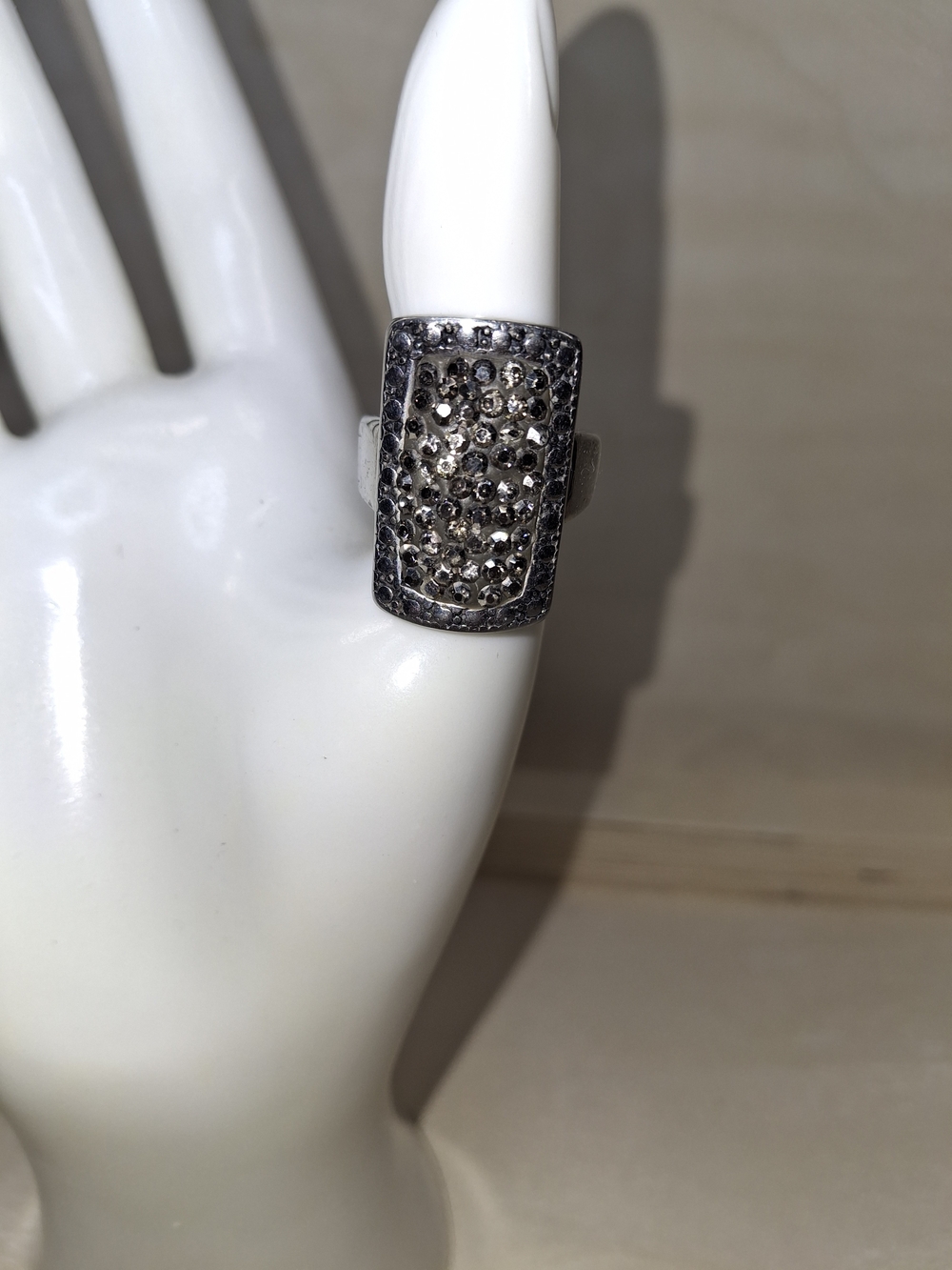 Pavé Crystal Rectangular Statement Ring - Silver-Tone